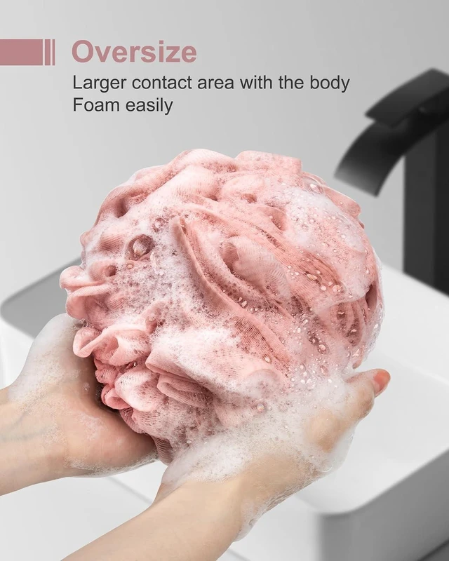 Alt view image 2 of 7 - Bath Accessories for Body Wash and Soap, Large Body Scrub Shower Pouf for Men, Soft Mesh Loofah Sponge