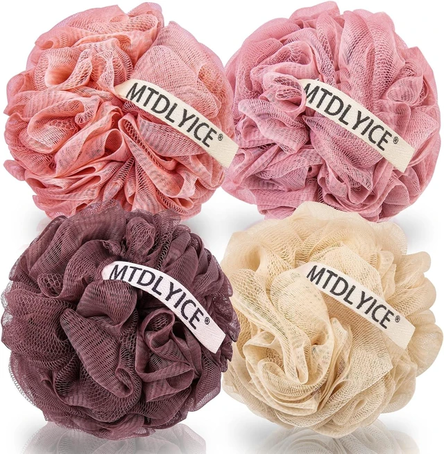 Main image of Bath Accessories for Body Wash and Soap, Large Body Scrub Shower Pouf for Men, Soft Mesh Loofah Sponge