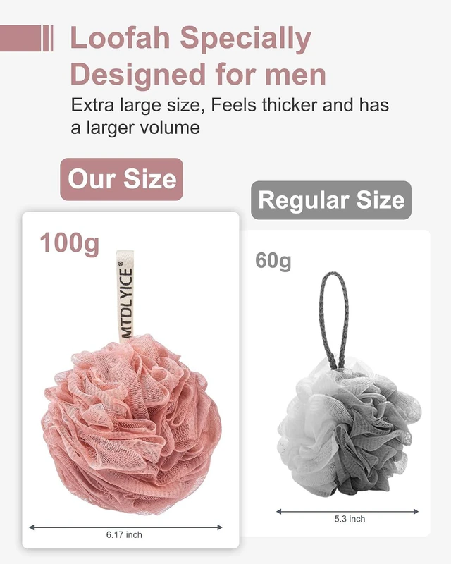 Alt view image 4 of 7 - Bath Accessories for Body Wash and Soap, Large Body Scrub Shower Pouf for Men, Soft Mesh Loofah Sponge