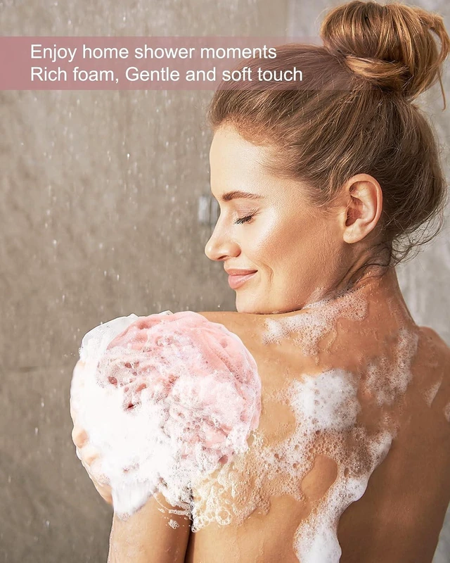 Alt view image 5 of 7 - Bath Accessories for Body Wash and Soap, Large Body Scrub Shower Pouf for Men, Soft Mesh Loofah Sponge