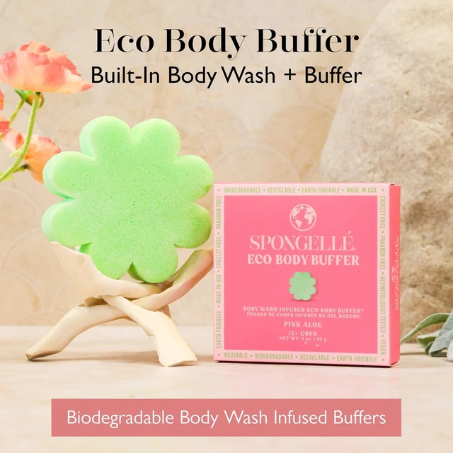Alt view image 2 of 7 - USA Made, Cruelty-Free & Dermatologist Tested, Spongelle Pink Aloe Eco Series Exfoliating Body Scrubber - Biodegradable Vegan Bath Loofah for Men and Women