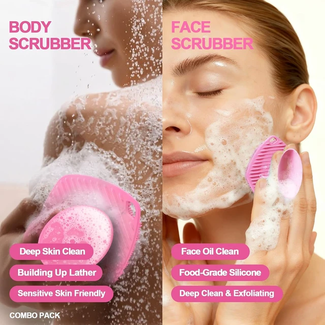 Alt view image 3 of 6 - Deep Skin Clean (Body+ Face Scrubber), Build Up Lather, Gentle Texture Exfoliating Body Scrubber for Men and Women On Sensitive Skin, Silicone Body Scrubber with Suction Cup