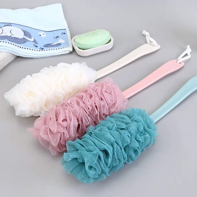 Alt view image 5 of 7 - Exfoliating Bath Body Brush on Stick for Men Women Elderly, Long Handle Back Scrubber with Soft Nylon Mesh Loofah