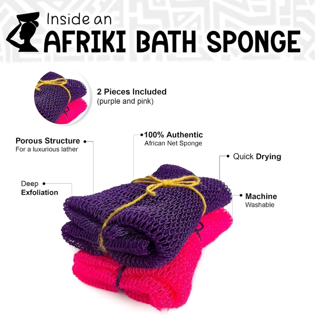 Alt view image 2 of 7 - Deep Exfoliating Washcloth for Smooth Skin, Extra Long Stretch Bath Sponge for Shower, Premium Authentic Exfoliating Body Scrubber, African Net Sponge