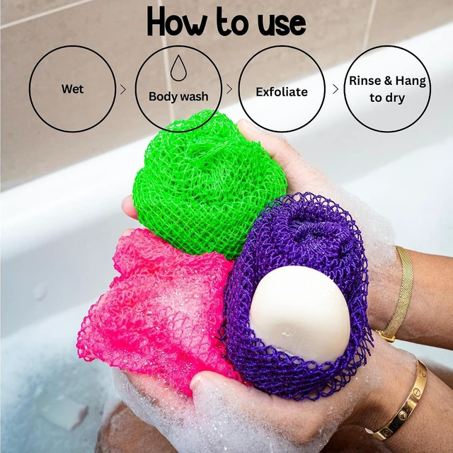 Alt view image 5 of 7 - Deep Exfoliating Washcloth for Smooth Skin, Extra Long Stretch Bath Sponge for Shower, Premium Authentic Exfoliating Body Scrubber, African Net Sponge