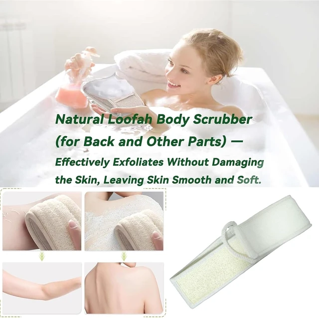 Alt view image 7 of 7 - Unisex Luffa Body Cleansing Tool, Natural Loofah Bath Scrubbing Strap for Exfoliating Back in Shower