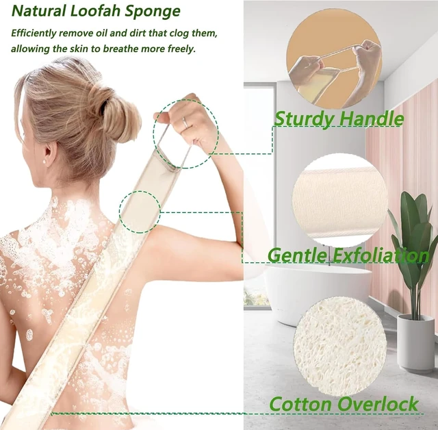 Alt view image 6 of 7 - Unisex Luffa Body Cleansing Tool, Natural Loofah Bath Scrubbing Strap for Exfoliating Back in Shower