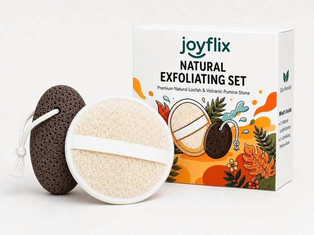 Main image of Natural Volcanic Lava Pumice Stone & Loofah Sponge Set - Eco-Friendly Foot Callus Remover and Body Exfoliating Scrubber Kit