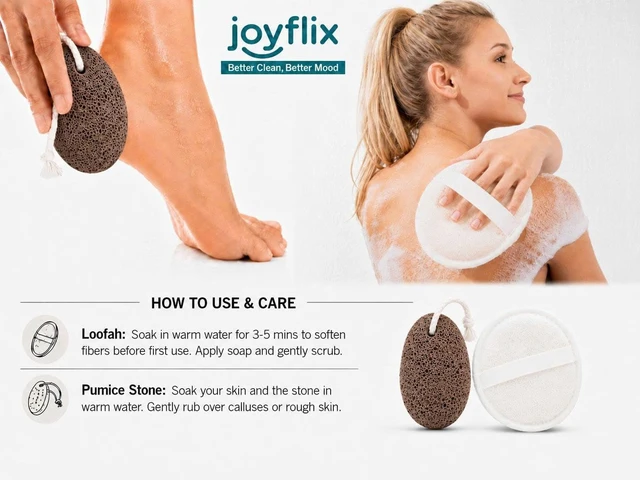 Alt view image 2 of 7 - Natural Volcanic Lava Pumice Stone & Loofah Sponge Set - Eco-Friendly Foot Callus Remover and Body Exfoliating Scrubber Kit