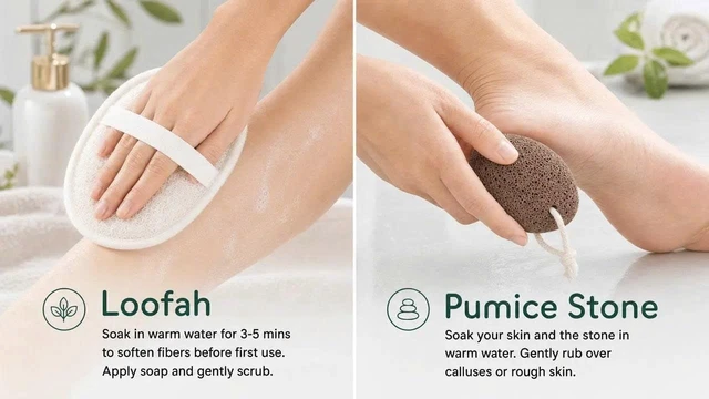 Alt view image 3 of 7 - Natural Volcanic Lava Pumice Stone & Loofah Sponge Set - Eco-Friendly Foot Callus Remover and Body Exfoliating Scrubber Kit