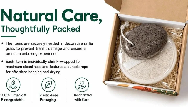Alt view image 7 of 7 - Natural Volcanic Lava Pumice Stone & Loofah Sponge Set - Eco-Friendly Foot Callus Remover and Body Exfoliating Scrubber Kit