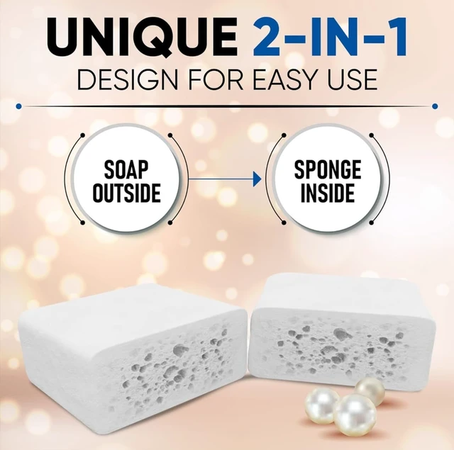 Alt view image 2 of 5 - Elbow & Feet, and Body Massage - Shower Loofah for Face, Oil Removal, Mother of Pearl Soap Sponge Bath Scrubber for Deep Cleansing