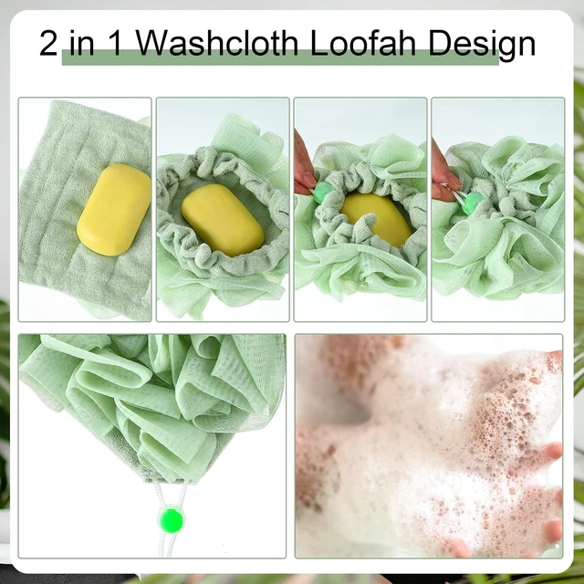 Alt view image 3 of 6 - Set of Six Dual-Purpose Loofah Sponges with Drawstring and Soap Pocket for Body Exfoliation and Cleansing