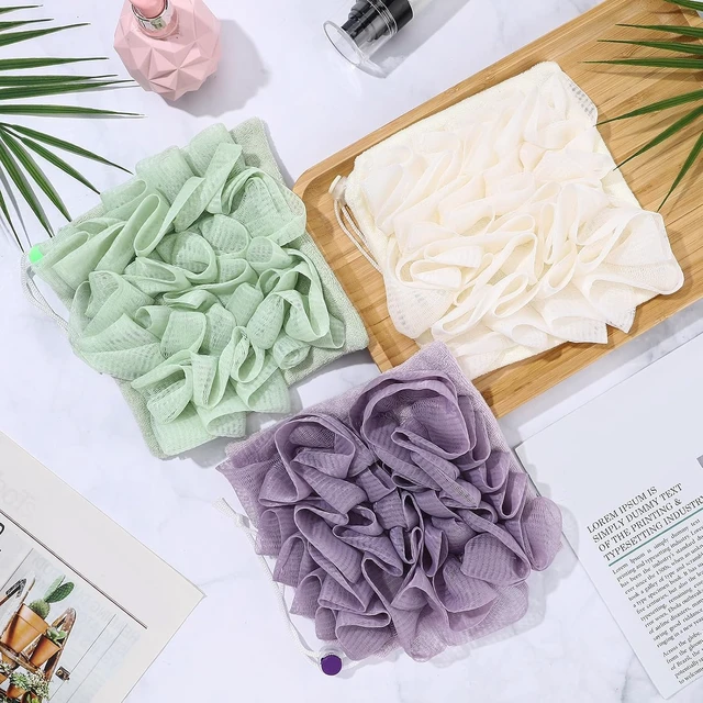 Alt view image 5 of 6 - Set of Six Dual-Purpose Loofah Sponges with Drawstring and Soap Pocket for Body Exfoliation and Cleansing