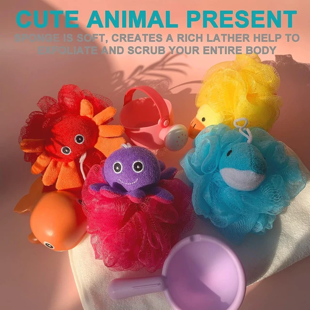 Alt view image 3 of 7 - Animal Design Loofah Exfoliating Bath Sponge Pouf Mesh Scrubber Ball for Kids Children Body Cleaning Rich Foam Bubble