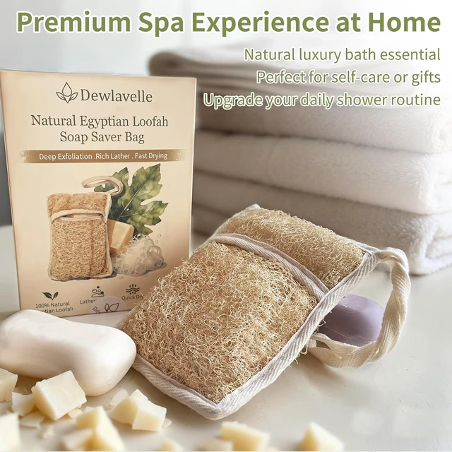 Alt view image 2 of 7 - Luxurious Exfoliating Bar Soap Bag with Quick-Dry Rough Texture and Long Hanging Loop for Shower & Travel, Natural Egyptian Loofah Soap Saver Pouch