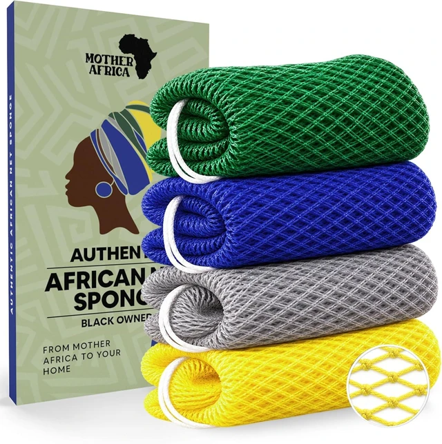 Main image of Exfoliating Body Scrubber and Bath Loofah for Deep Cleansing Shower Use, Authentic African Net Sponge with Knots