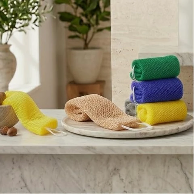 Alt view image 3 of 7 - Exfoliating Body Scrubber and Bath Loofah for Deep Cleansing Shower Use, Authentic African Net Sponge with Knots