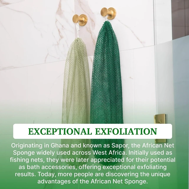 Alt view image 7 of 7 - Exfoliating Body Scrubber and Bath Loofah for Deep Cleansing Shower Use, Authentic African Net Sponge with Knots