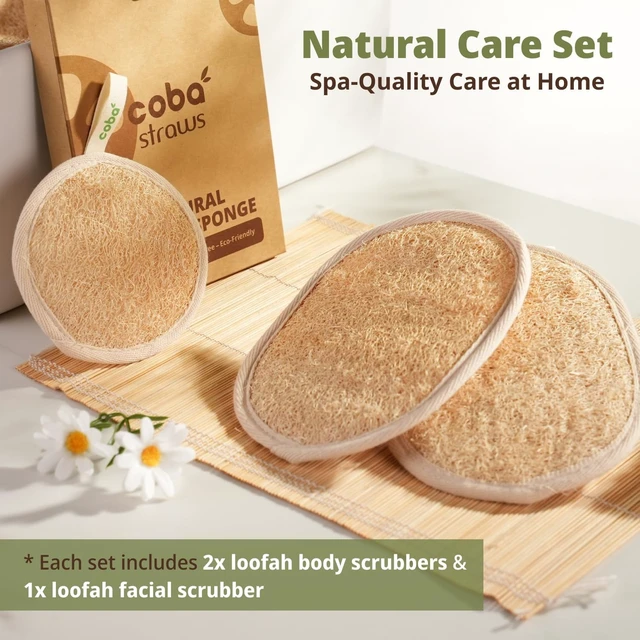 Alt view image 3 of 7 - Pure Plant-Based Loofah Body and Face Exfoliator Set | Natural Luffa Sponge for Deep Cleansing & Smooth Skin | Unisex Bath Scrubber