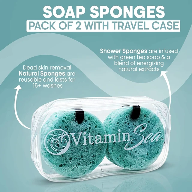 Alt view image 2 of 7 - Portable Shower Loofah with Storage Case | Women's Body Wash Sponge with Natural Extracts | Travel Bath Soap Pouf
