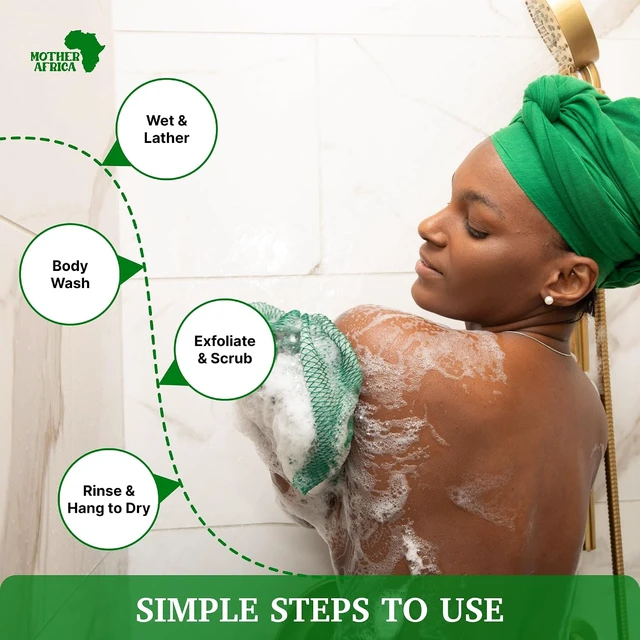 Alt view image 4 of 7 - Loofah Washcloth for Deep Cleansing Shower Use on Face & Body, Authentic African Net Sponge with Knots - Exfoliating Body Scrubber