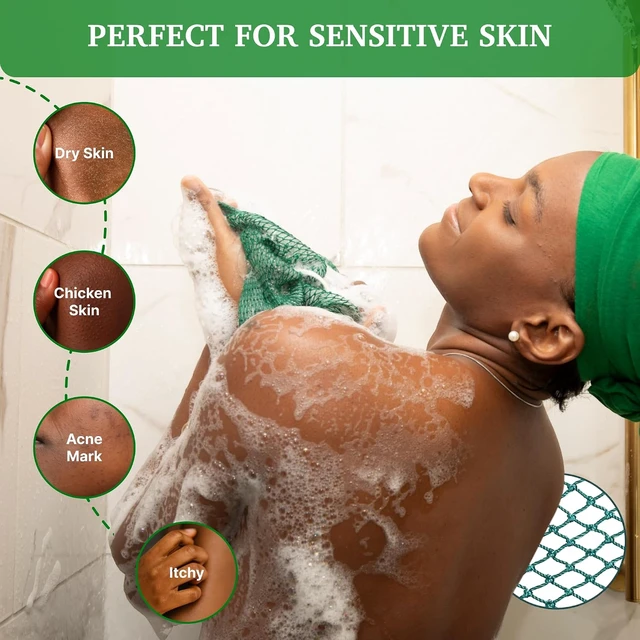 Alt view image 6 of 7 - Loofah Washcloth for Deep Cleansing Shower Use on Face & Body, Authentic African Net Sponge with Knots - Exfoliating Body Scrubber