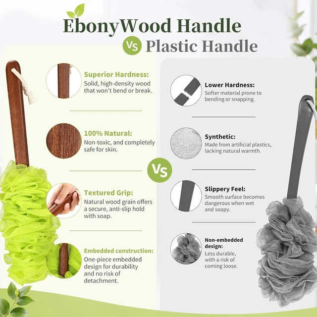 Alt view image 5 of 7 - Wooden Stick & Gentle Mesh Texture, Bath Sponge with Long Handle