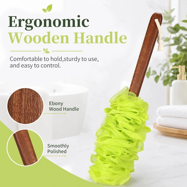 Alt view image 3 of 7 - Wooden Stick & Gentle Mesh Texture, Bath Sponge with Long Handle