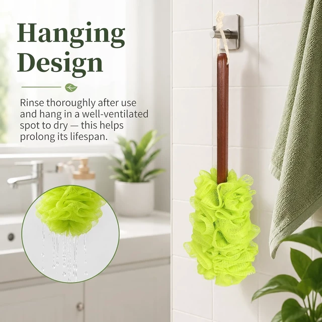 Alt view image 7 of 7 - Wooden Stick & Gentle Mesh Texture, Bath Sponge with Long Handle