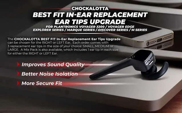 Alt view image 3 of 6 - Eartip Upgrade Replacement Compatible with Plantronics Poly Voyager 3200 / Edge (Fits Plantronics Explorer/Marque/Discovery/M Series Headsets) (Left Ear, 3pc S/M/L Mix Pack)