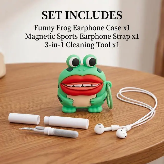 Alt view image 2 of 6 - Funny Frog Case for AirPods 4, Ugly Cute Animal Silicone Cover (Goofy Frog Green,AirPods 4th (2024))