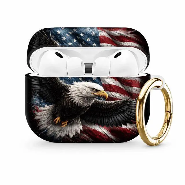Main image of Compatible with AirPod Pro 3 Case (2025), Stylish Pattern Protective Cover with Keychain, Shockproof Anti-Drop TPU Case for Women and Men(American Flag Eagle)