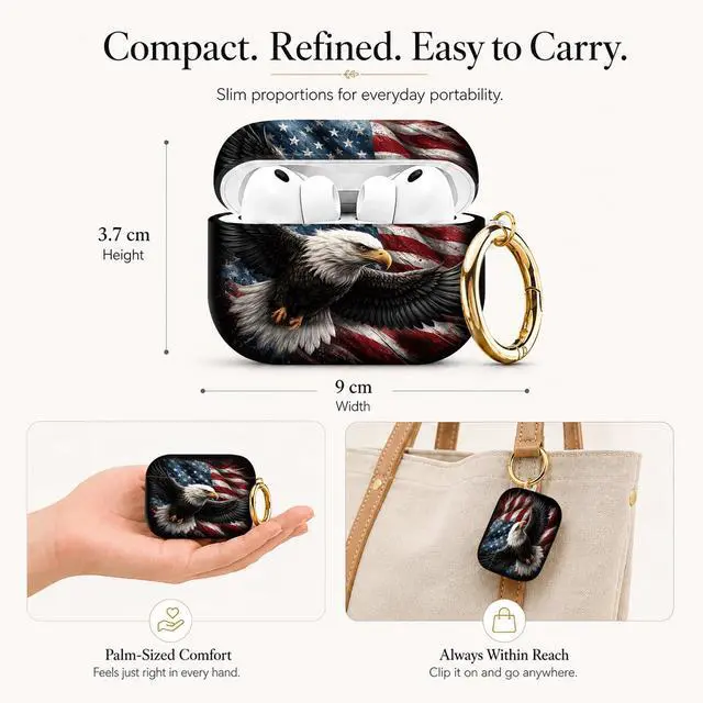 Alt view image 2 of 7 - Compatible with AirPod Pro 3 Case (2025), Stylish Pattern Protective Cover with Keychain, Shockproof Anti-Drop TPU Case for Women and Men(American Flag Eagle)