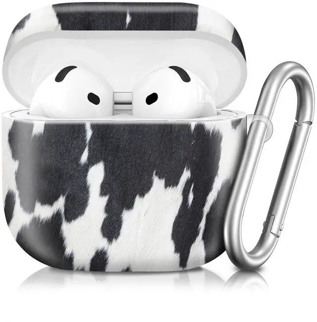 Main image of Compatible with AirPod 4th Generation 2024 Case, Shockproof Anti-Drop Protective Cover, Cute Case for Women Men with Keychain(White Black Cow)