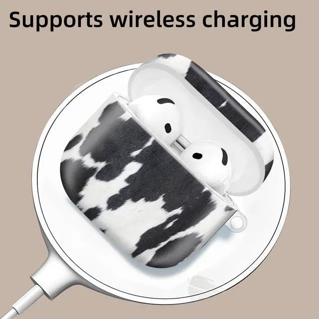 Alt view image 3 of 6 - Compatible with AirPod 4th Generation 2024 Case, Shockproof Anti-Drop Protective Cover, Cute Case for Women Men with Keychain(White Black Cow)