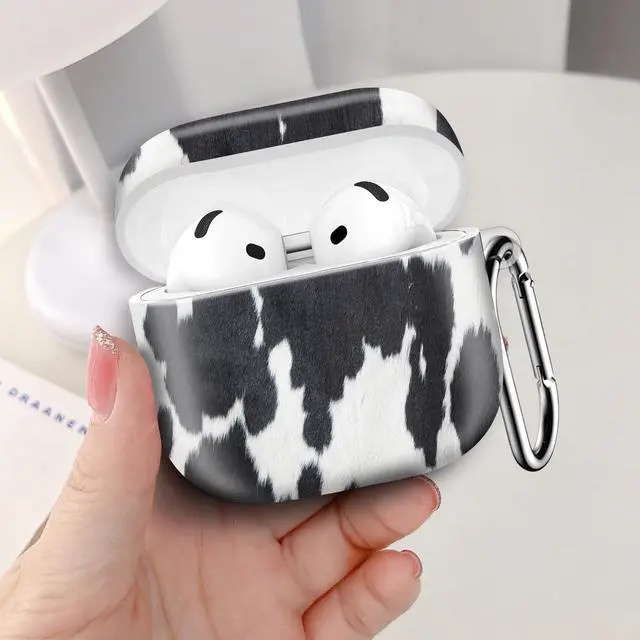 Alt view image 5 of 6 - Compatible with AirPod 4th Generation 2024 Case, Shockproof Anti-Drop Protective Cover, Cute Case for Women Men with Keychain(White Black Cow)