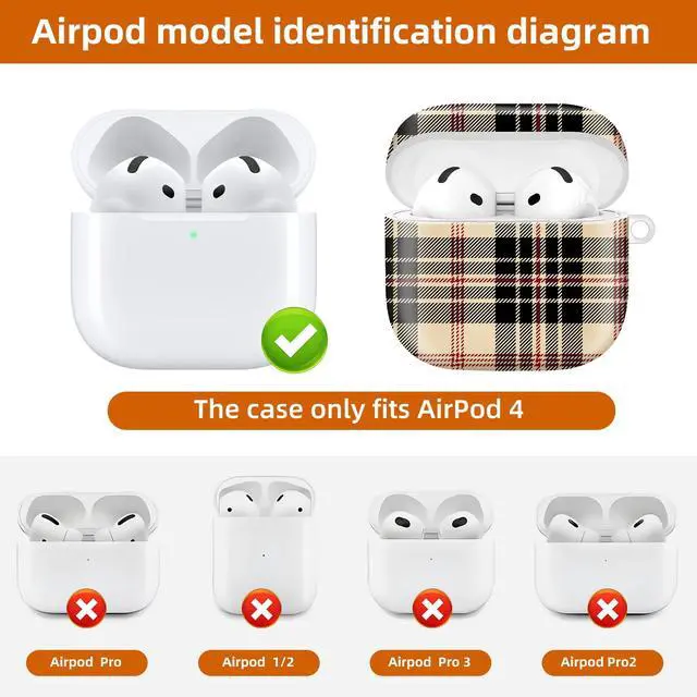 Alt view image 4 of 6 - Compatible with AirPod 4th Generation 2024 Case, Shockproof Anti-Drop Protective Cover, Cute Case for Women Men with Keychain(Beautiful Plaid Tartan)