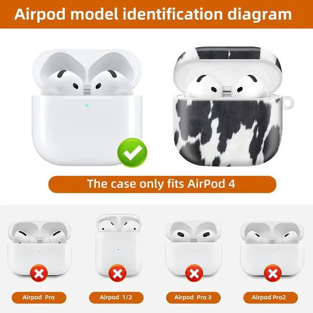 Alt view image 4 of 6 - Compatible with AirPod 4th Generation 2024 Case, Shockproof Anti-Drop Protective Cover, Cute Case for Women Men with Keychain(White Black Cow)