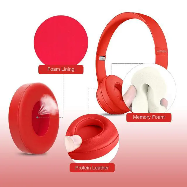 Alt view image 3 of 6 - Replacement Earpads for Beats Solo 3, Solo 2, Red | Ear Covers Earpads Cushions Compatible with Beats Solo3/2 Wireless Headphone