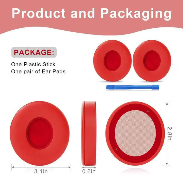 Alt view image 5 of 6 - Replacement Earpads for Beats Solo 3, Solo 2, Red | Ear Covers Earpads Cushions Compatible with Beats Solo3/2 Wireless Headphone
