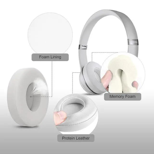 Alt view image 5 of 6 - Replacement Earpads for Beats Solo 3, Solo 2, Light Grey | Ear Covers Earpads Cushions Compatible with Beats Solo3/2 Wireless Headphone