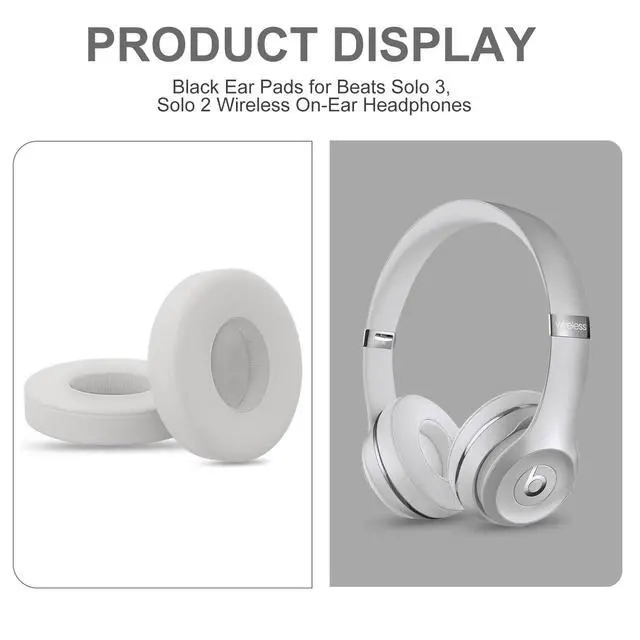 Alt view image 6 of 6 - Replacement Earpads for Beats Solo 3, Solo 2, Light Grey | Ear Covers Earpads Cushions Compatible with Beats Solo3/2 Wireless Headphone