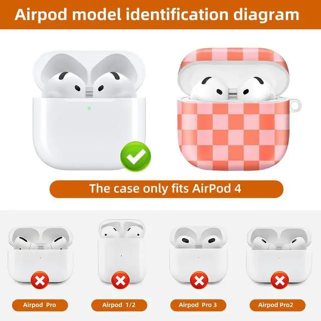Alt view image 4 of 6 - Compatible with AirPod 4th Generation 2024 Case, Shockproof Anti-Drop Protective Cover, Cute Case for Women Men with Keychain(Watermelon Red Checkerboard)