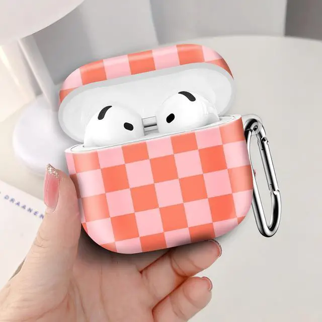 Alt view image 5 of 6 - Compatible with AirPod 4th Generation 2024 Case, Shockproof Anti-Drop Protective Cover, Cute Case for Women Men with Keychain(Watermelon Red Checkerboard)