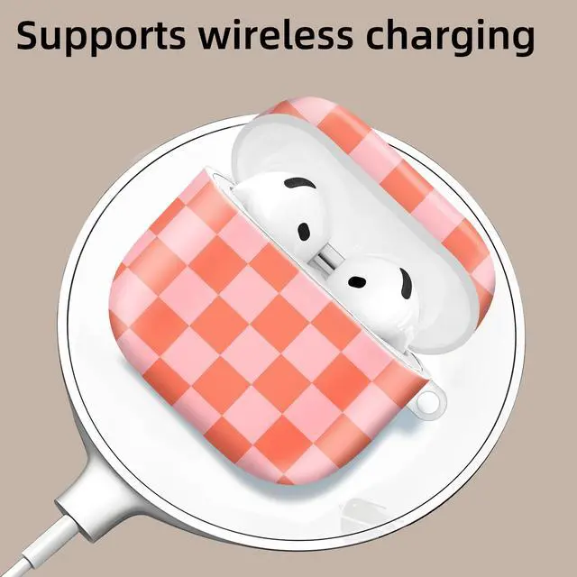 Alt view image 3 of 6 - Compatible with AirPod 4th Generation 2024 Case, Shockproof Anti-Drop Protective Cover, Cute Case for Women Men with Keychain(Watermelon Red Checkerboard)
