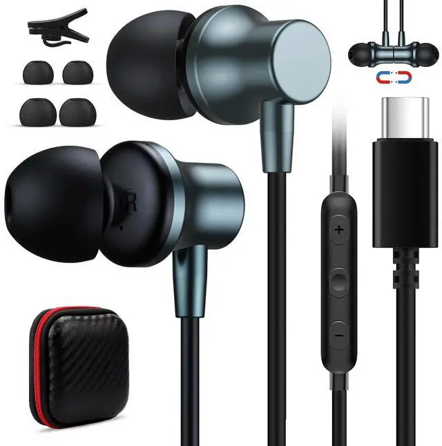 Main image of USB C Wired Headphones with Mic for iPhone 17 17e 16e 16 15 Plus 5G | Type C Earbuds Magnetic Noise Canceling in-Ear Earphones for iPad Air Samsung Flip8 Fold8 Galaxy S26 S25 Oneplus 15 Pixel 10a