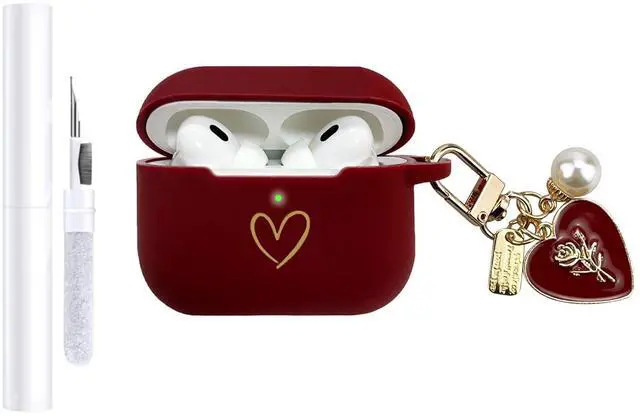 Main image of Compatible with AirPods Pro 3 Case Cover 2025, Soft Silicone Case with Gold Heart Pattern for AirPods Pro 3rd Generation Case with Pendant Keychain for Girls Women (Burgundy)