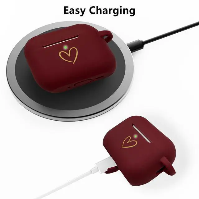 Alt view image 3 of 7 - Compatible with AirPods Pro 3 Case Cover 2025, Soft Silicone Case with Gold Heart Pattern for AirPods Pro 3rd Generation Case with Pendant Keychain for Girls Women (Burgundy)