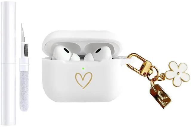 Main image of Compatible with AirPods Pro 3 Case Cover 2025, Soft Silicone Case with Gold Heart Pattern for AirPods Pro 3rd Generation Case with Pendant Keychain for Girls Women (White)